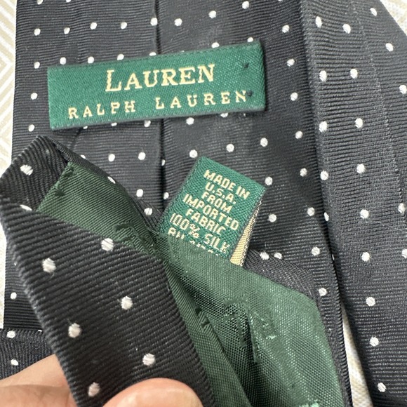 LRL Ralph Lauren Men's Necktie 100% SILK Black/White POLKA DOT Made In USA - Picture 3 of 4